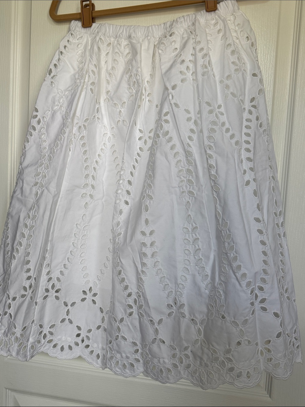 Frank & Eileen Grace White Eyelet Midi Skirt with Scalloped Hem